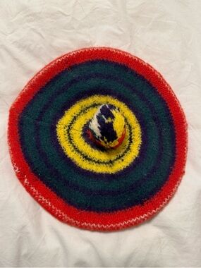 Vintage Knitted Wool Beret with Pompom